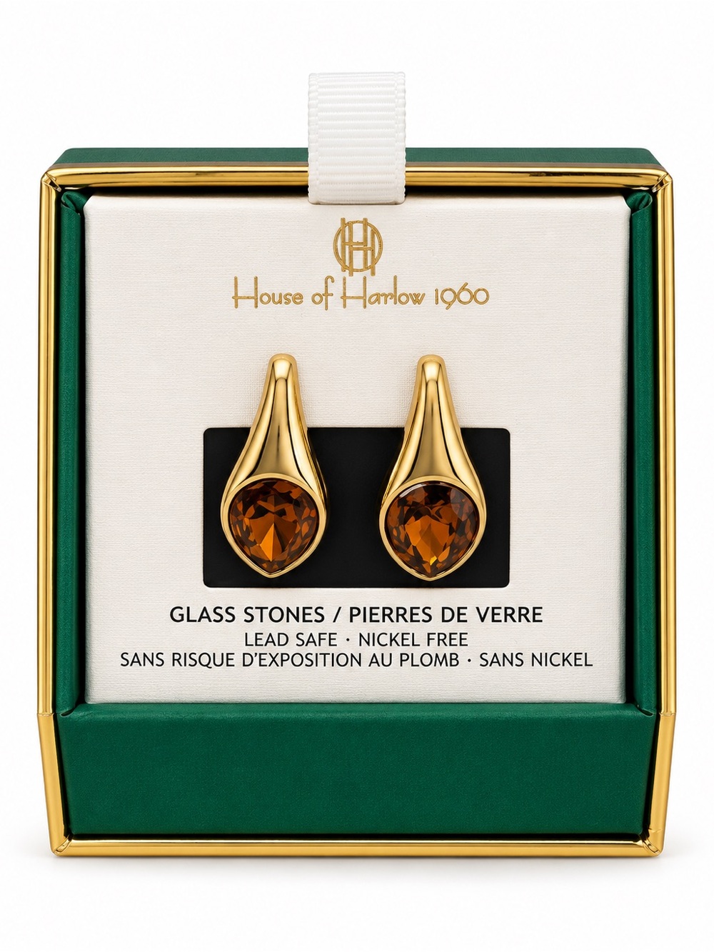 House of Harlow 1960 Gold Teardrop Earrings with Amber Stones